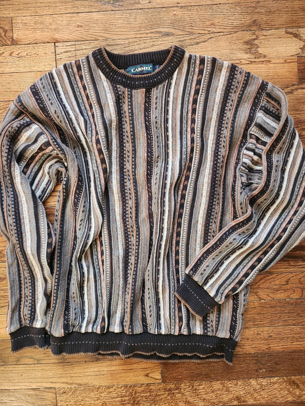 Vintage Carmel 3D Knit Sweater | Size Large | 90s Grandpa Sweater